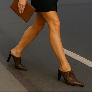 Michael Kors Halle Mule Pumps | Serpent Leather Snake Print Heels | Sz 6.5M NIB